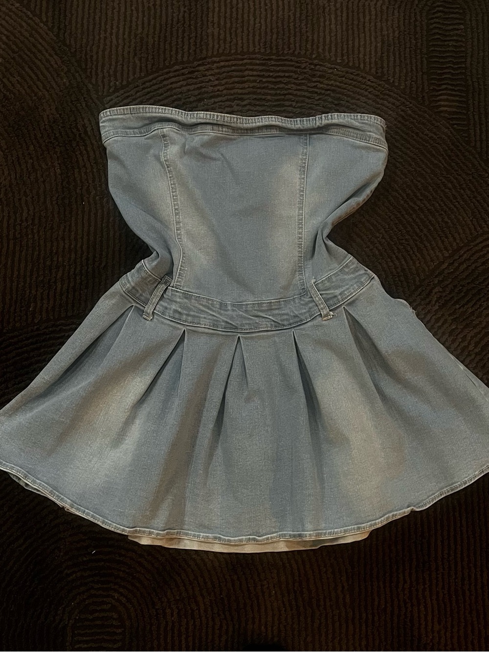 Strapless Pleated Denim Mini Dress - Light Blue